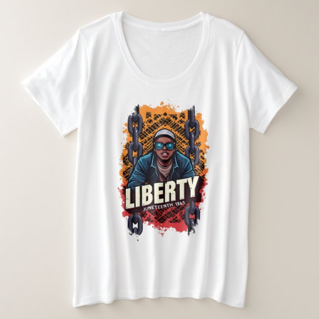 Camiseta Plus Size Décima Junta "LIBERDADE" sobre cadeias quebradas a (Frente do Design)