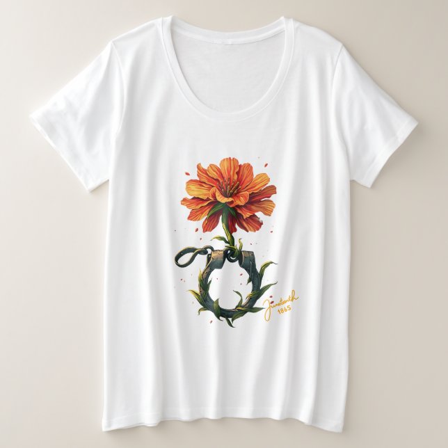 Camiseta Plus Size Décima Junta se transformando em flo florescente (Frente do Design)