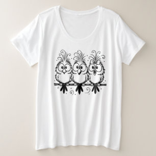 Camiseta Plus Size Desenho Animado de Pássaros Engraçados-56456
