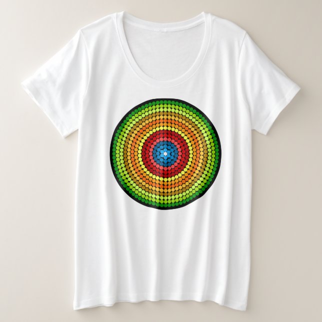 Camiseta Plus Size Desenho de Arte Mandala Abstrata Pontilhada-65904 (Frente do Design)