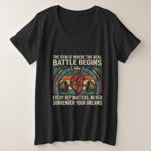 Camiseta Plus Size Desenho de Motivação de Academia Vintage Começa a