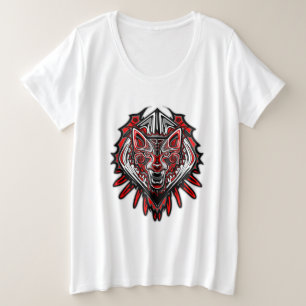 Camiseta Plus Size Desenho Totêmico Tribal Haida de Lobo