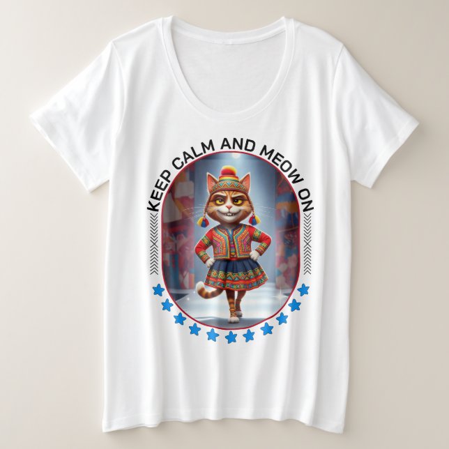 Camiseta Plus Size desfile de moda de gato (Frente do Design)