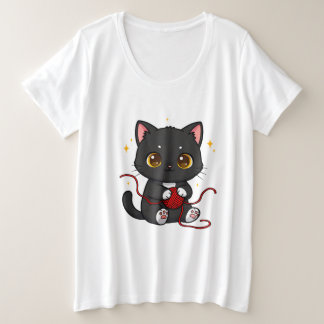 Camiseta Plus Size Design Chibi de Gato Preto Divertido