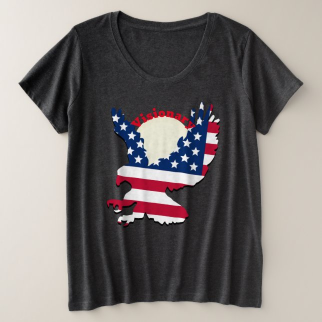 Camiseta Plus Size Design de Bandeira Americana Patriótica Eagle (Frente do Design)