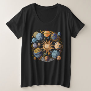 Camiseta Plus Size Design de Gráfico do Sistema Solar