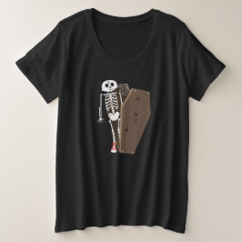 Camiseta Plus Size Design de Halloween de Skeleton e Coffin