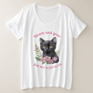 Camiseta Plus Size Design Floral de Gato Gato Gato Gato Bastante e Cr