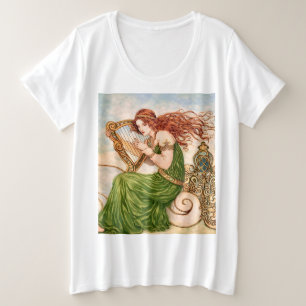Camiseta Plus Size Deusa Irlandesa Tocando Harpa – Art Nouveau Céltic