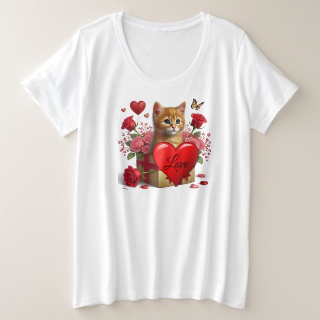 Camiseta Plus Size Dia de os namorados Ginger Cat (Frente do Design)