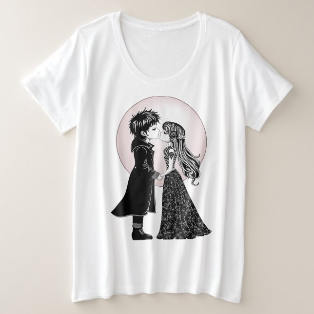 Camiseta Plus Size Dia de os namorados Gótico Beijo Gótico (Frente do Design)