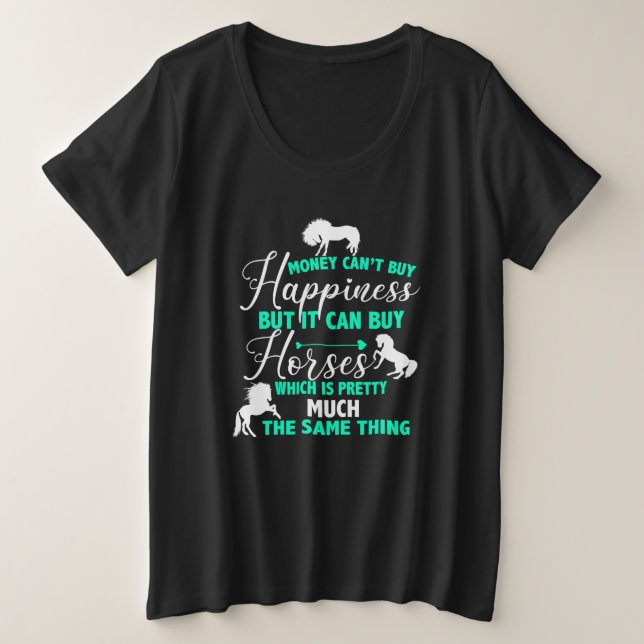 Camiseta Plus Size Dinheiro Pode Comprar Cavalos Verde Menta  (Frente do Design)