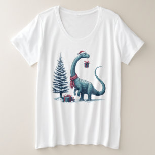 Camiseta Plus Size dinossauro Brontosauro de Natal