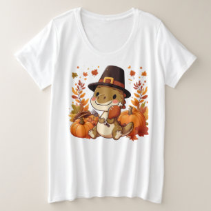 Camiseta Plus Size Dinossauro Fofo de Ação de Graças