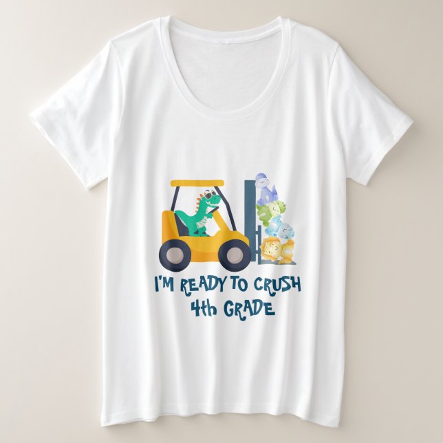 Camiseta Plus Size Diversão de trator de dino Truck Birthday (Frente do Design)
