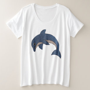 Camiseta Plus Size Dolphin Faux Glitter Dark Blue Pulphing Dolphin