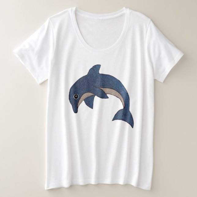 Camiseta Plus Size Dolphin Faux Glitter Dark Blue Pulphing Dolphin (Frente do Design)