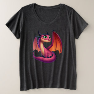 Camiseta Plus Size Dragão de desenho animado roxo/vermelho