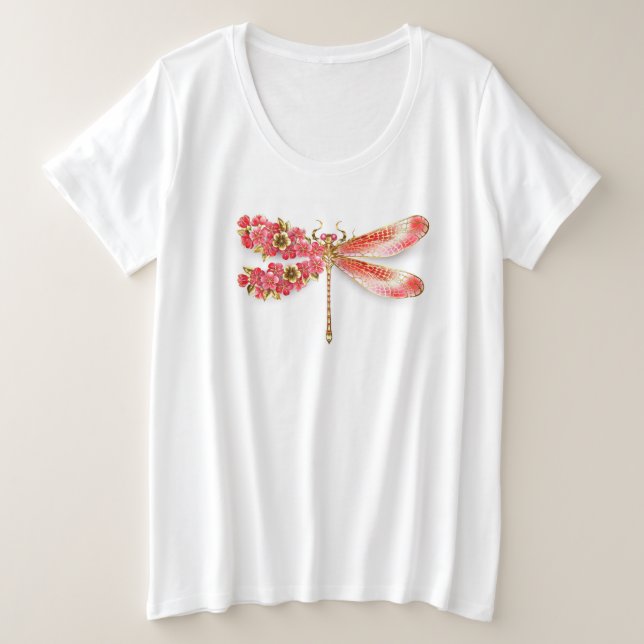 Camiseta Plus Size Dragonfly com joalheria sakura (Frente do Design)