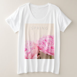 Camiseta Plus Size Duas peônias cor-de-rosa