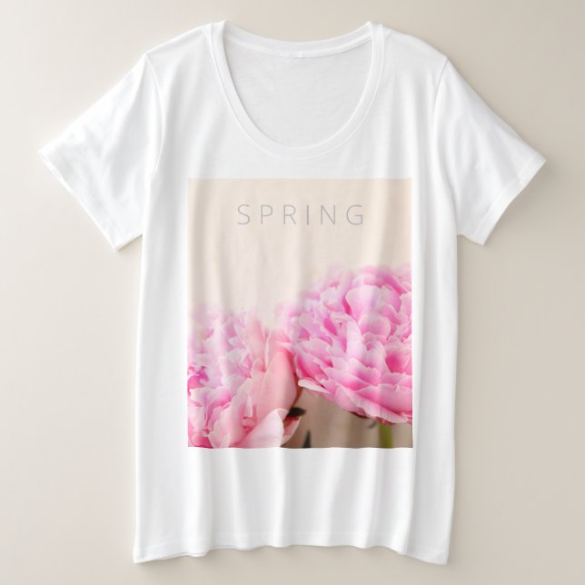 Camiseta Plus Size Duas peônias cor-de-rosa (Frente do Design)