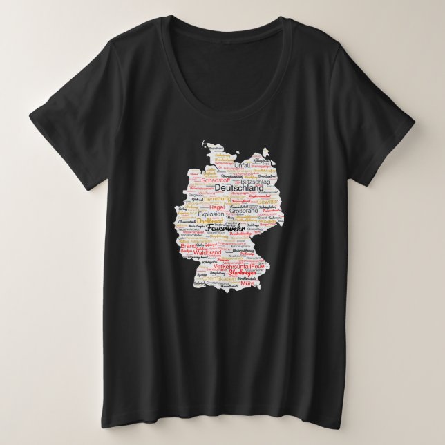 Camiseta Plus Size Einzigartige Wortwolke-Feuerwehr-Deutschland-Karte (Frente do Design)