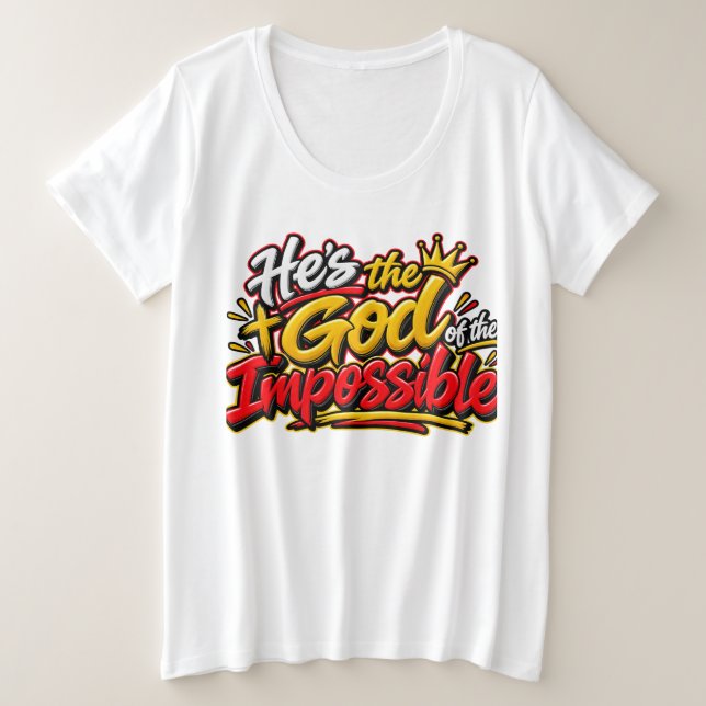 Camiseta Plus Size Ele é o Deus do possível (Frente do Design)