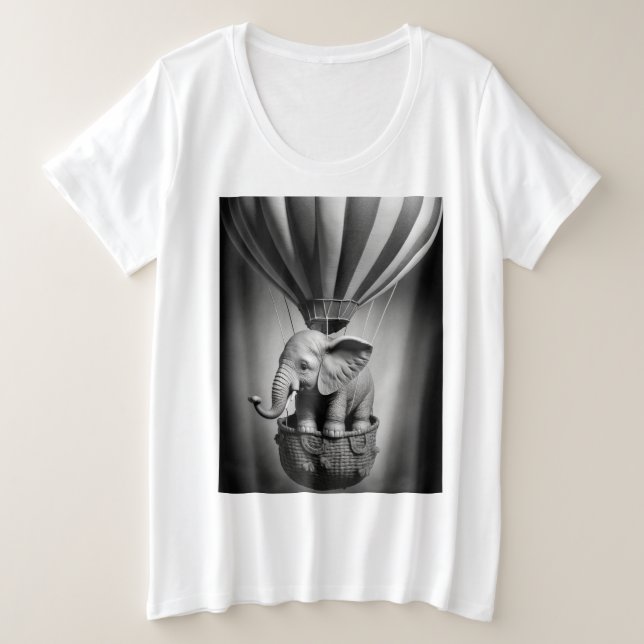 Camiseta Plus Size Elefante bebê em balão de ar quente (Frente do Design)