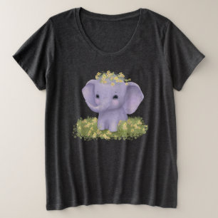 Camiseta Plus Size elefante bonito e alegre com flores silvestres