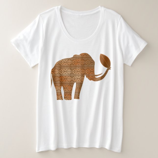 Camiseta Plus Size Elefante - Design de Arte Tribal (Frente do Design)