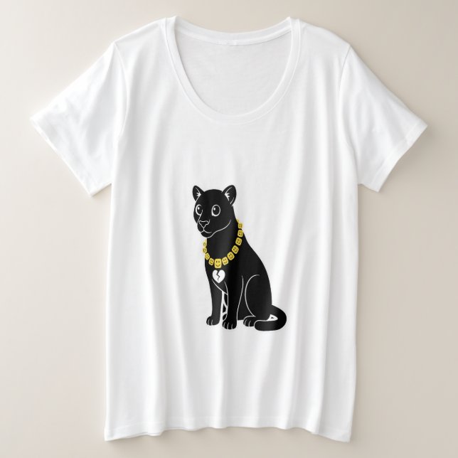Camiseta Plus Size Elegância de Gata Preta (Frente do Design)