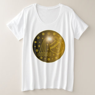 Camiseta Plus Size Emblema do Zodíaco Aquário Símbolo Celestial Min