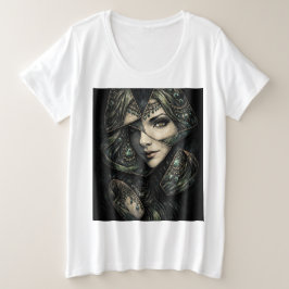 Camiseta Plus Size Emerald Goddess Stained Glass Portrait Art