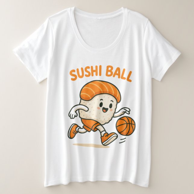 Camiseta Plus Size Energia de Basquete Sushi (Frente do Design)