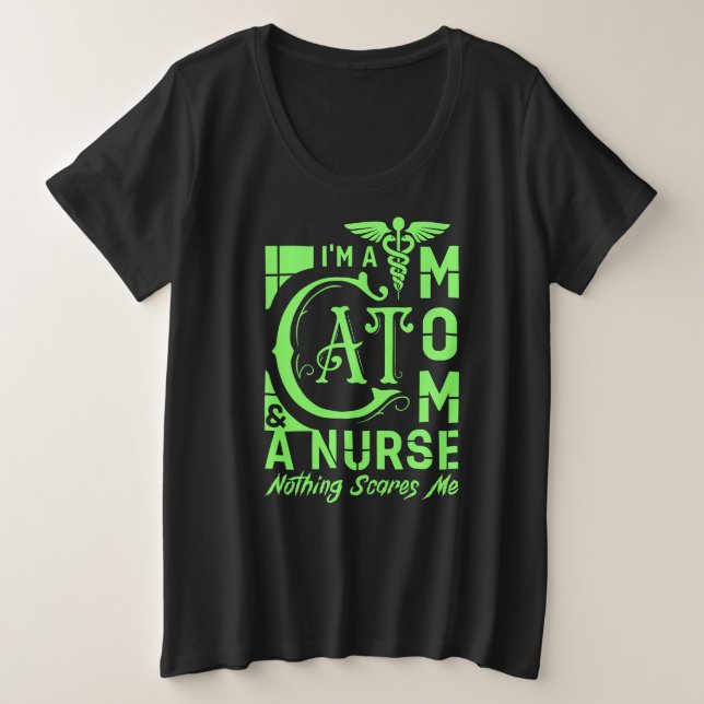 Camiseta Plus Size Enfermeira Cat Mamãe - Presente Engraçado para Enf (Frente do Design)