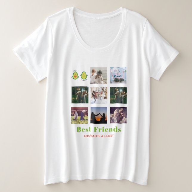 Camiseta Plus Size Engraçado BFF PHOTO COLLAGE Dif Personalizado AVOC (Frente do Design)