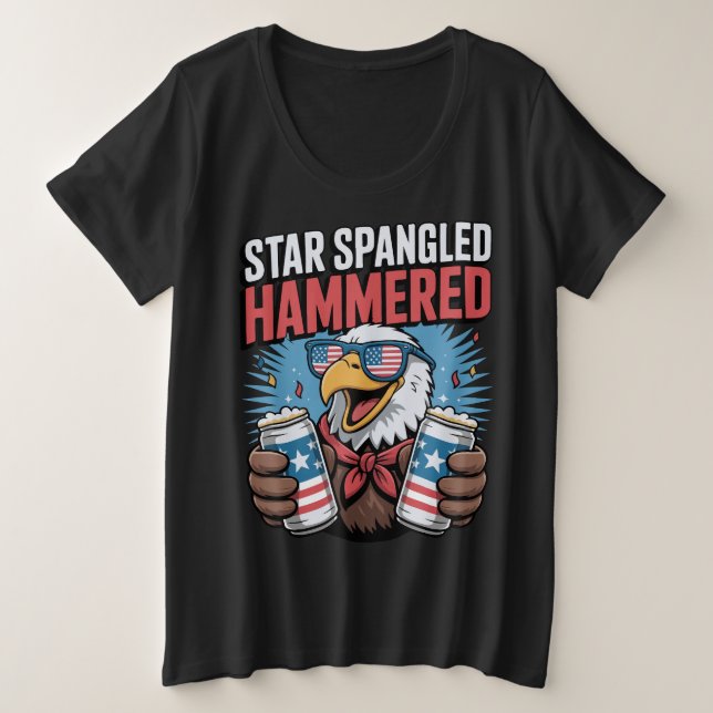 Camiseta Plus Size Engraçado Design de 4 de julho para mulheres (Frente do Design)