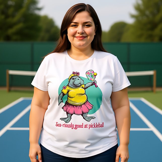 Camiseta Plus Size Engraçado Manatee Pickleball (Funny Manatee Pickleball Plus Size T-Shirt, custom text)