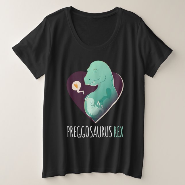 Camiseta Plus Size Engraçado T Rex Dinossaur Bebê Gravidez Preggosaur (Frente do Design)
