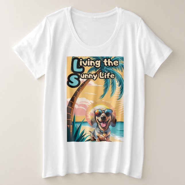 Camiseta Plus Size Enrolando no Sol: Pup Preto e Marrom com Chade (Frente do Design)