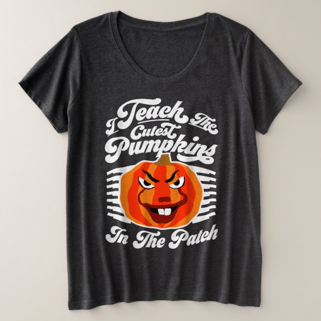 Camiseta Plus Size Ensino Pumpkins - Professora Dia de as Bruxas engr (Frente do Design)