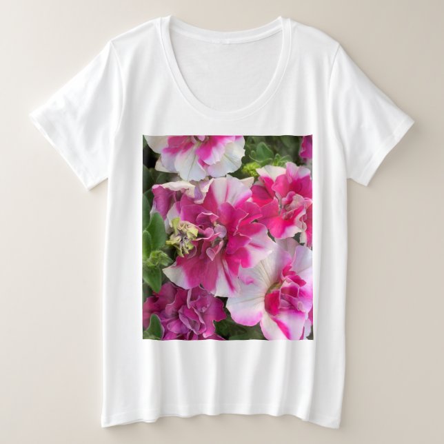 Camiseta Plus Size Ervilhas magenta e branca (Frente do Design)