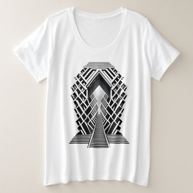 Camiseta Plus Size Escada Monocromática: Obelisco de Contrastes (Frente do Design)