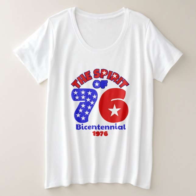 CAMISETA PLUS SIZE ESPÍRITO DE 76: BICENTENNIAL 1976 (Frente do Design)