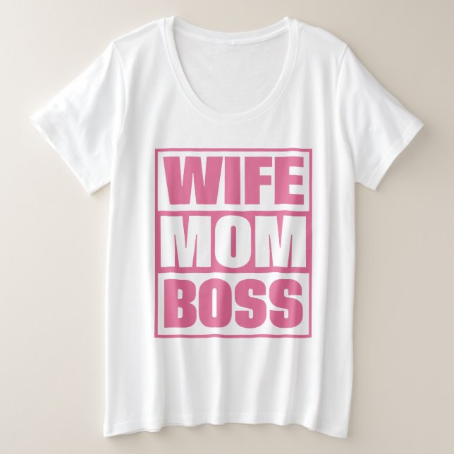 Camiseta Plus Size Esposa de Nome Personalizado - Mãe - Chefe (Frente do Design)