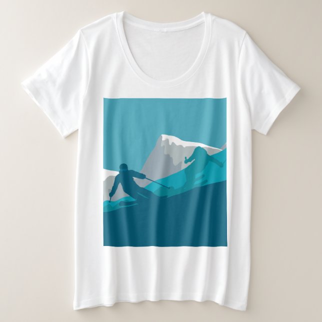 Camiseta Plus Size Esqui Descida dos esquiadores alpinos (Frente do Design)