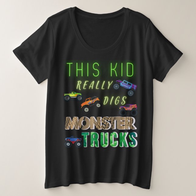 Camiseta Plus Size Este Garoto Realmente Dura Caminhões Monstros (Frente do Design)