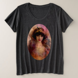 Camiseta Plus Size Estilo Vintage Retrato da Mulher Bonita em Rosa