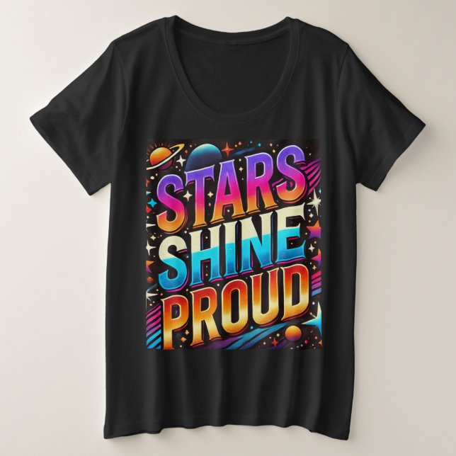 Camiseta Plus Size Estrelas Brilham (Frente do Design)