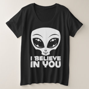 Camiseta Plus Size Eu Acredito em Você Alien Em Branco